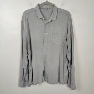 COS Button Up Shirt Mens XL Gray Stripe Long Sleeve Relaxed Fit Knit Preppy FLAW